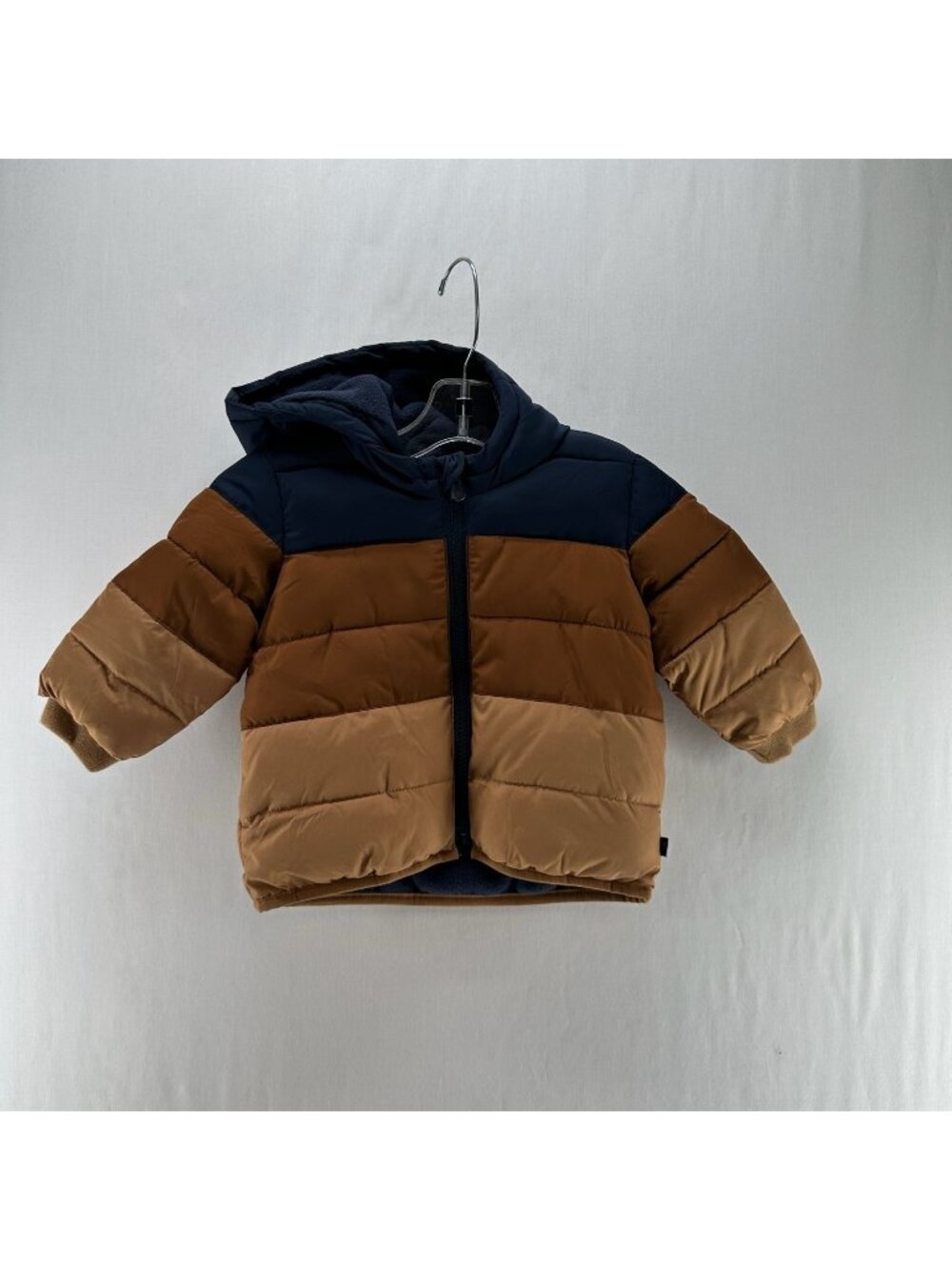 BabyGap ColdControl Colorblock Puffer Jacket Boys 12-18M Hood Fleece Brown Navy